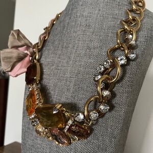 Talbots Gold and Pink Crystal statement Necklace